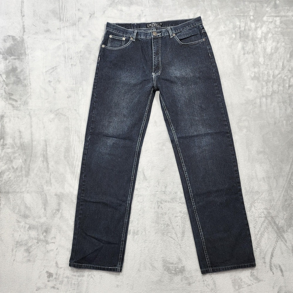 Jean Station Jeans Mens 36x32 Blue Dark Wash Straight Regular Zip Fly Denim